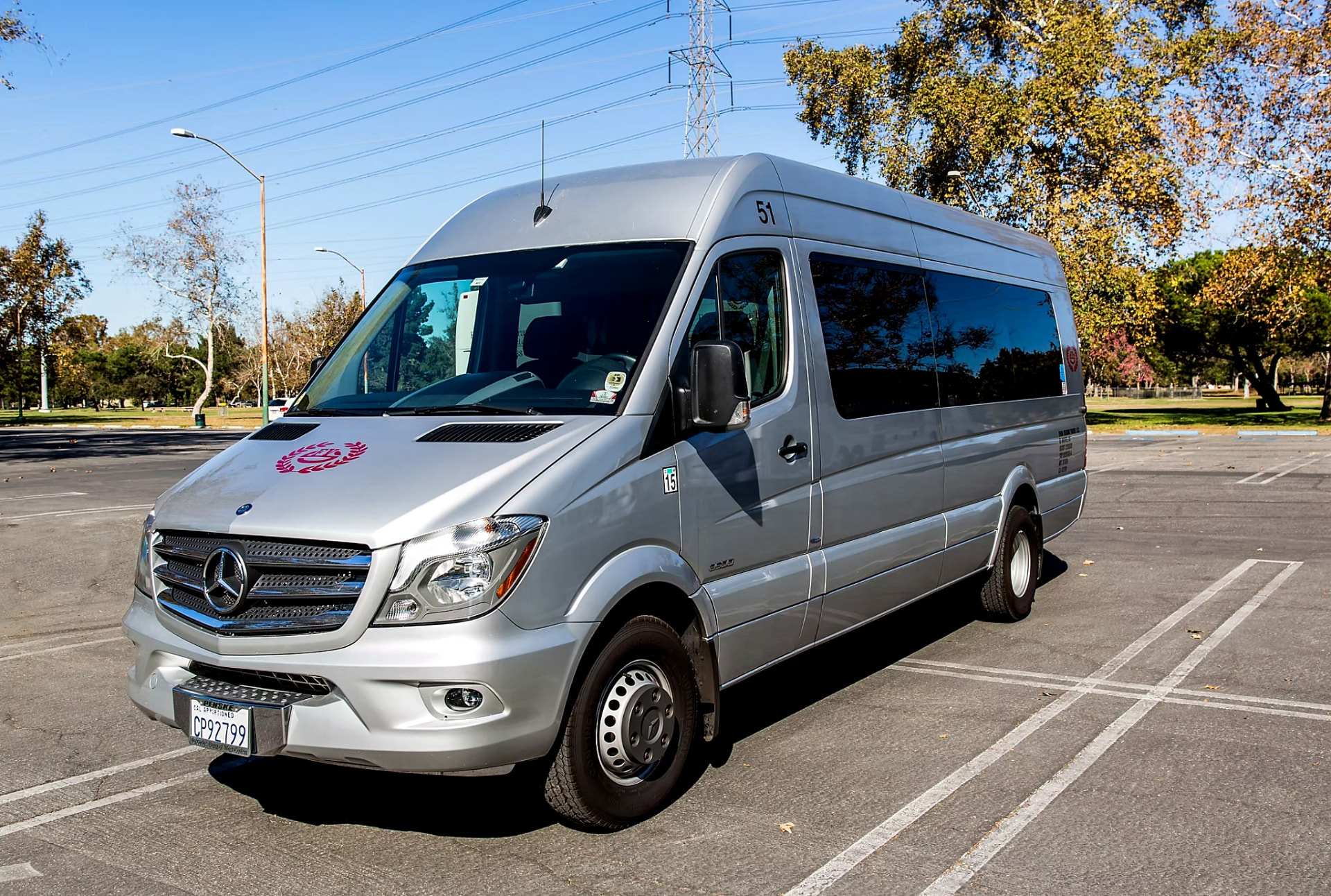 Alternate front three-quarter view of the silver Four Season Travel Mercedes-Benz Sprinter