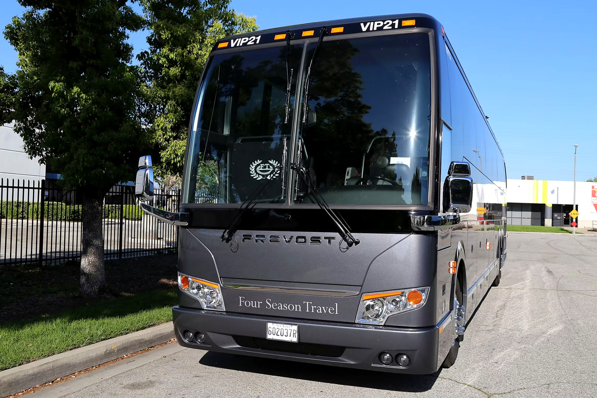 Four Season Travel VIP coach photographed head on from the front