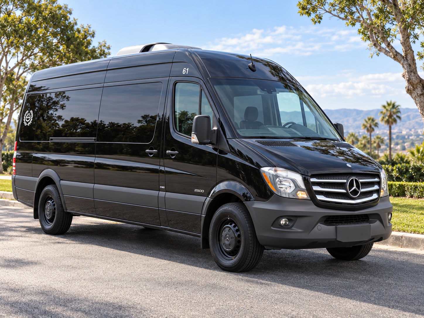 Black Four Season Travel Mercedes-Benz Sprinter, front three-quarter exterior view